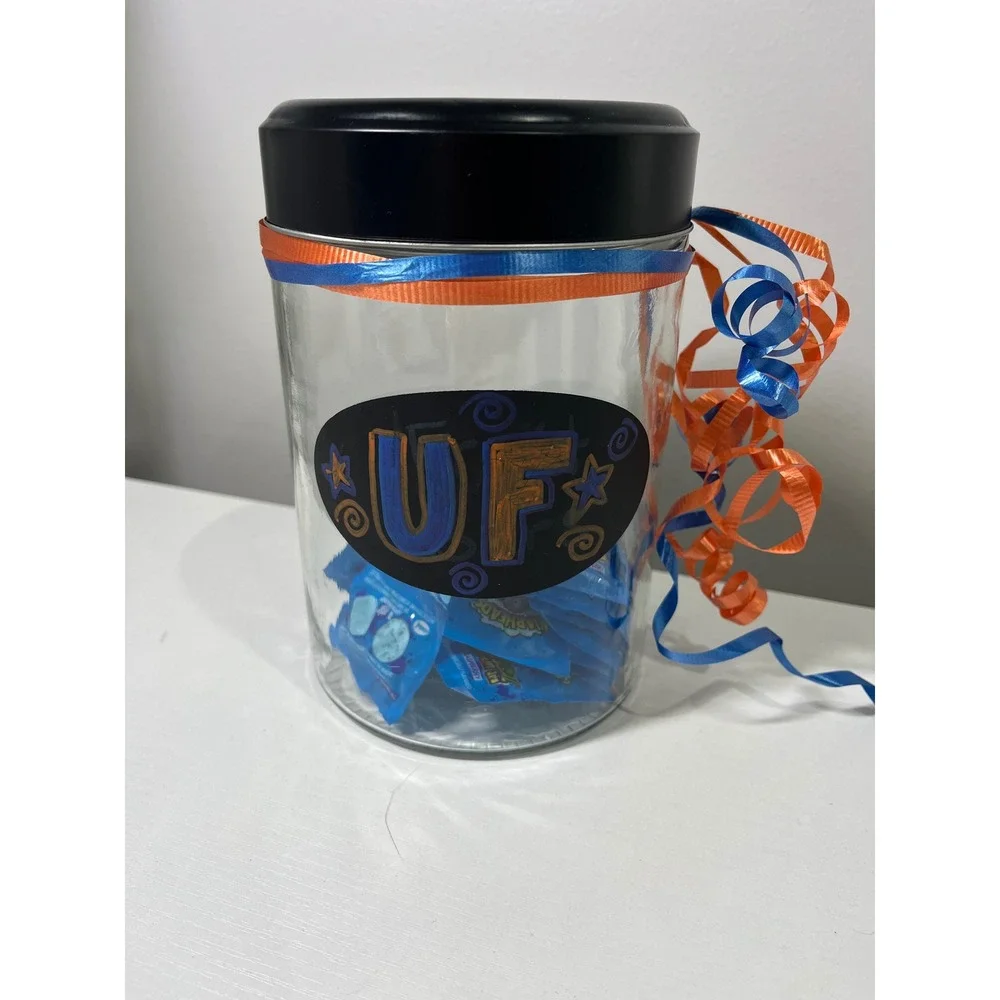 University of Florida UF Gators‎ Glass Canister Jar with Black Lid Blue Orange